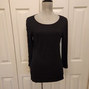 GNW Elegant Black Women's Top With Open Sleeves And Rinestone Buttons. Sz Sm